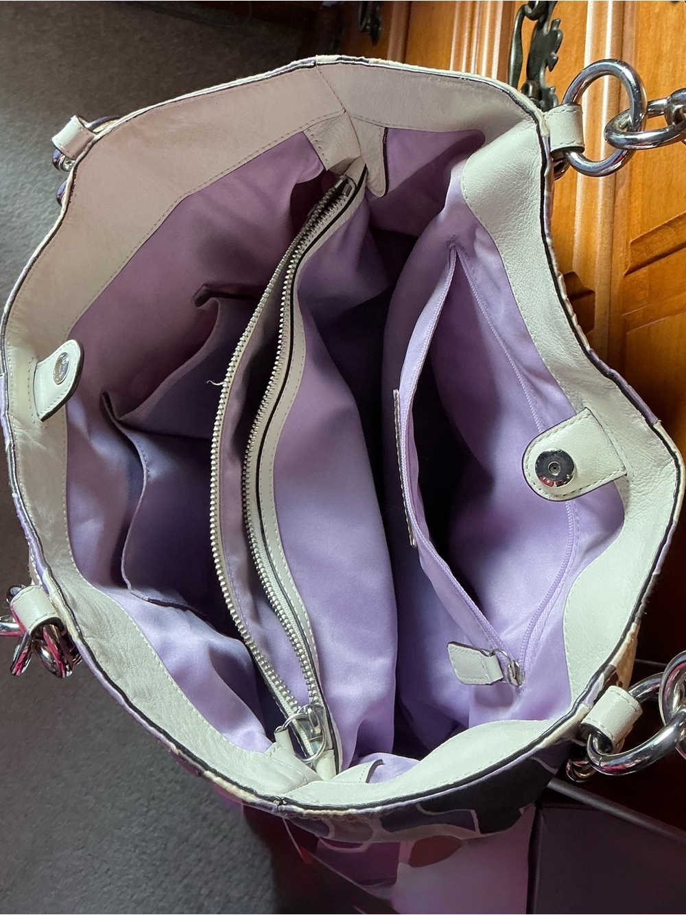 Coach OP Art Print Alexandra Lilac/Taupe Tote Like New - Picture 2 of 4